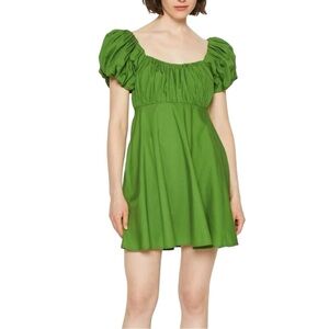 Abercrombie & Fitch Poplin Ruched Green Puff Sleeve Mini Day Dress SMALL TALL